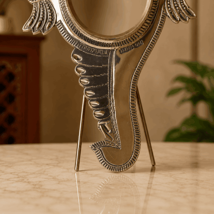 Aranmula Kannadi – Shank Stand Vertical Model | Authentic Traditional Handcrafted Metal Mirror from Kerala - 3" - Image 3