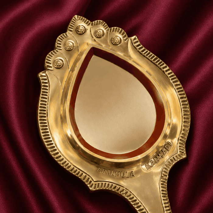 Valkannadi (Drop-Shaped) – Authentic Traditional Handcrafted Metal Mirror with Handle from Kerala - 2.5" - Image 3