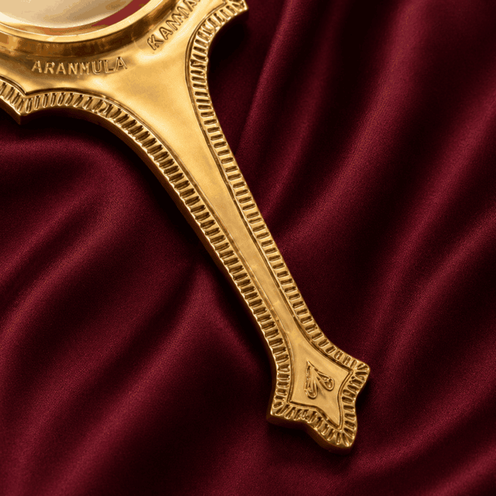Valkannadi (Drop-Shaped) – Authentic Traditional Handcrafted Metal Mirror with Handle from Kerala - 2.5" - Image 2
